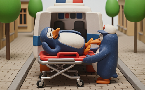 Penguin in ambulance Penguin in ambulance