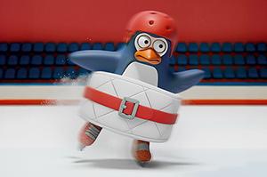 penguin ice skating with protection
