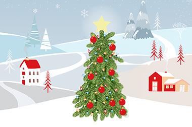 Christmas tree in snowy landscape