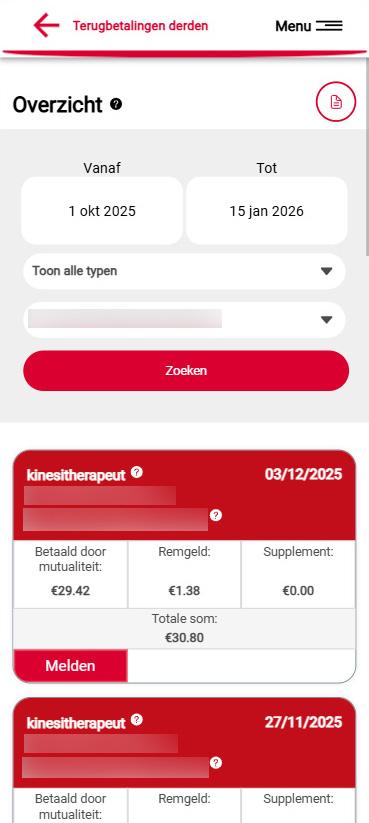 Home screen e-mut reimbursement details