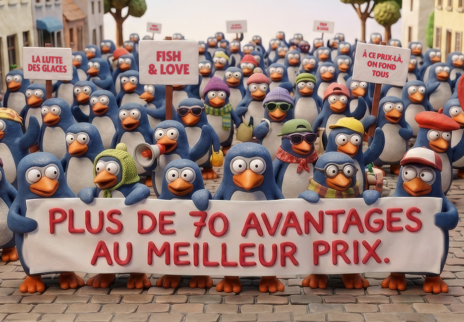 penguins marching with banner