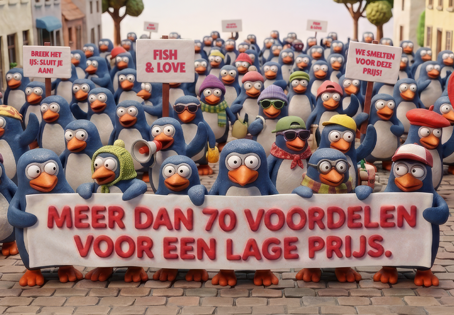 penguins marching with banner