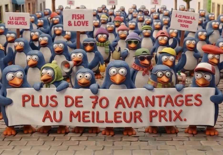 Marche Manchots avec bannière