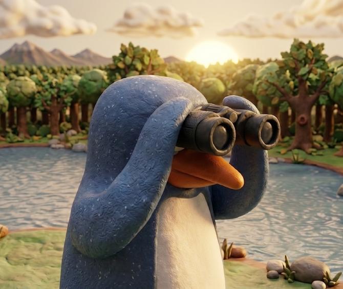 penguin looking through a pair of binoculars