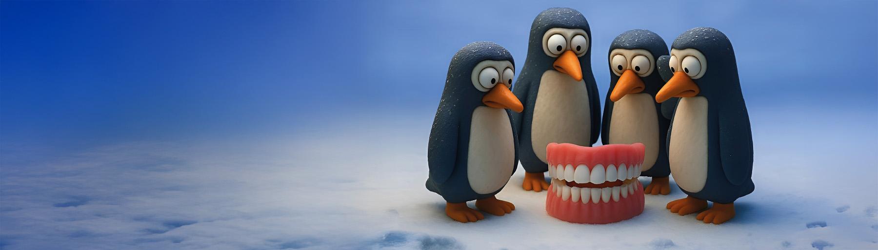 Penguins looking at teeth