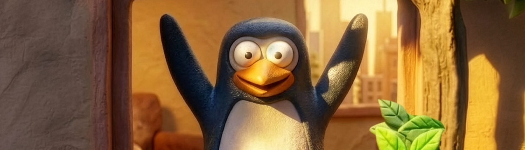 Penguin opening window sunshine