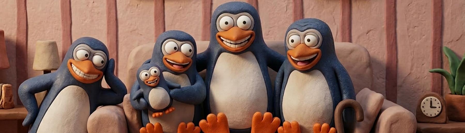 Family penguin in sofa