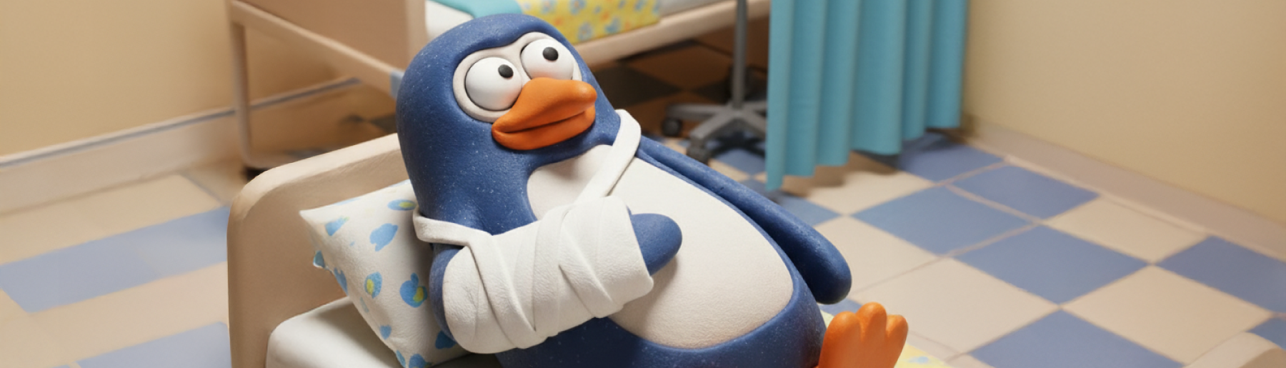 Penguin in hospital with broken arm