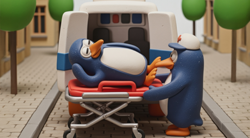 Penguin in ambulance 