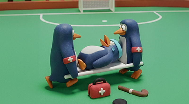 penguin on a stretcher injured