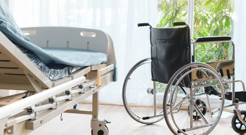 hospital bed and wheelchair